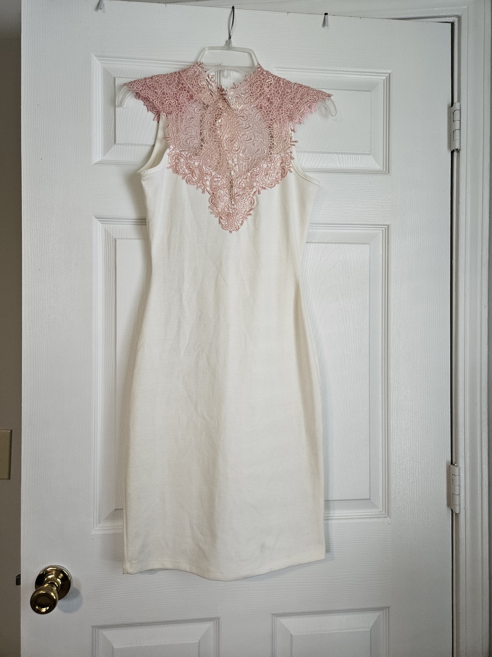 Body Central Cream Mini Dress with Pink Lace Yoke